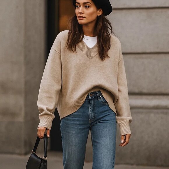 New Toboggan Oversized Slouchy Cropped Loose Sweater Quiet Luxury Old Money Luxe - Picture 1 of 14